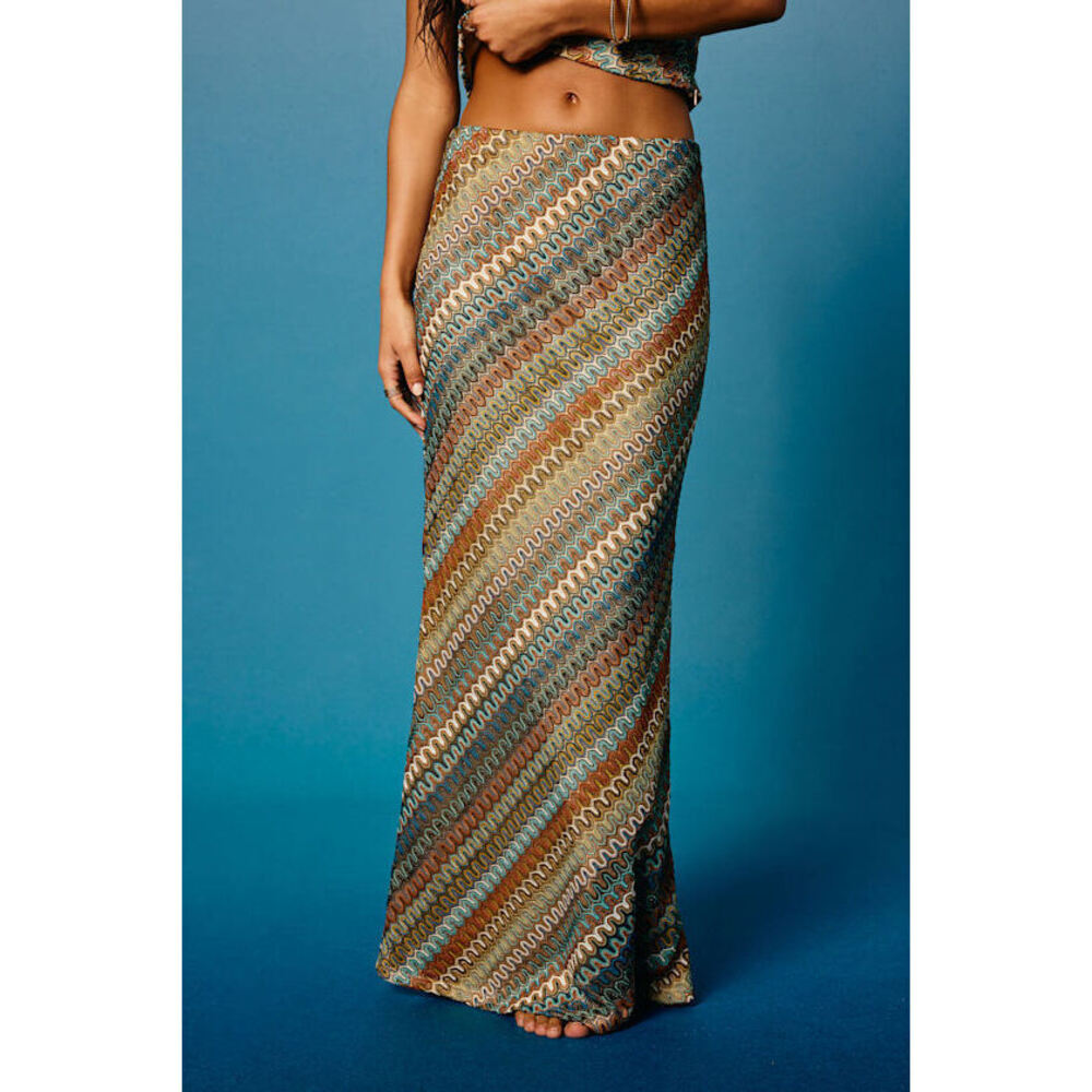 Lulus Tallulah Brown Multi Crochet Mid-rise Maxi Skirt - Size S